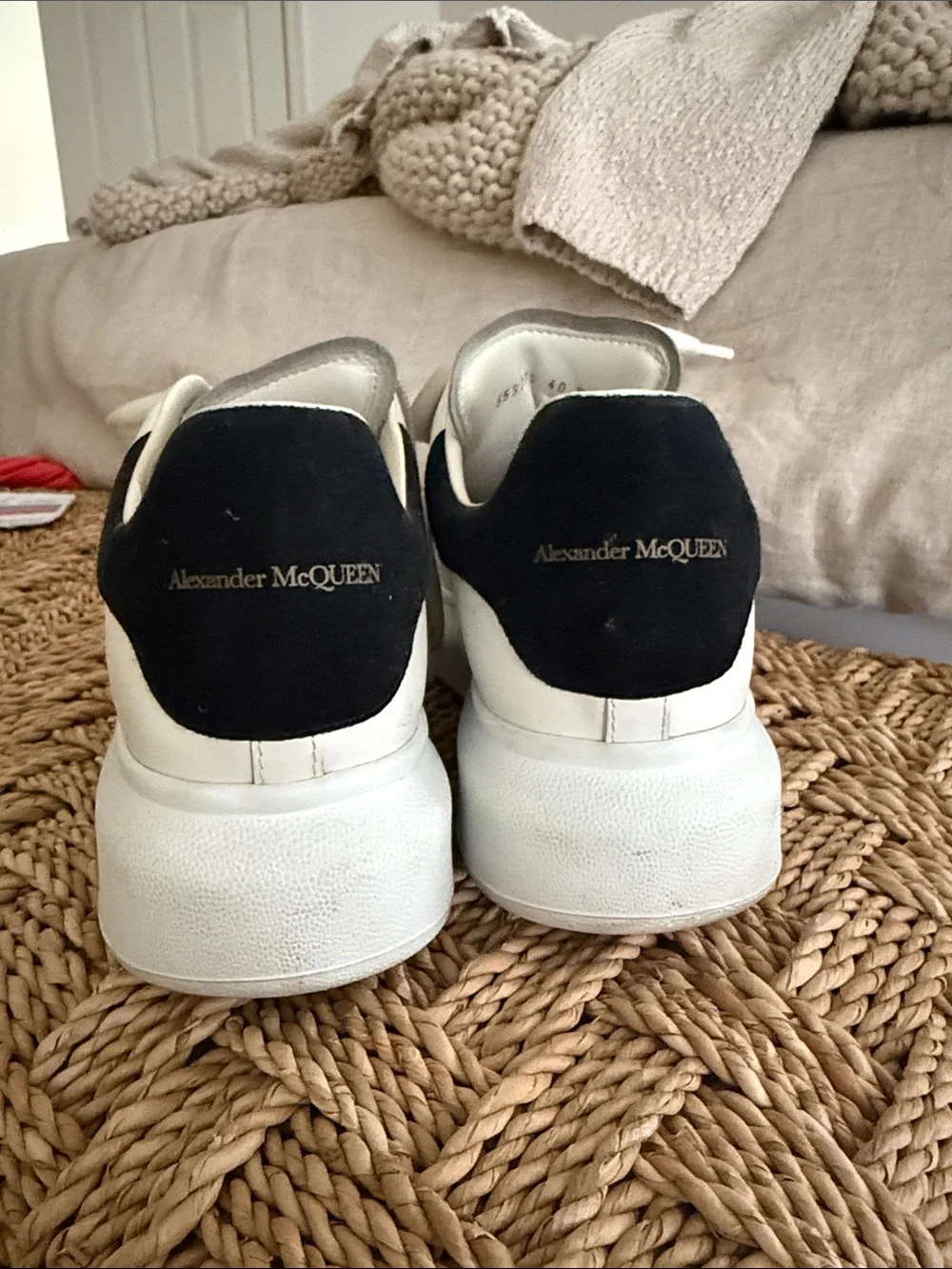 Alexander McQueen White Leather Sneakers with Black Heel Tab
